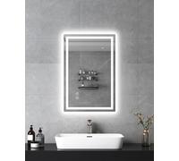 Habison LED Bathroom Mirror, 40 x 60 cm Bathroom Mirror with Anti-Fog, Mirror with Lighting with Touch Switch, Cool White, Dimmable, Memory Function, IP44, Explosion-Proof Glass Mirror Bathroom