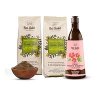 Habit Fresh Ready-To-Apply Henna Paste & Five Oil Hibiscus Shampoo for Long Thick Hair, Hair Growth & Conditioning With Rich Dark Brown Color (Pack of 2x220g and 250ml)