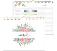 Habit Tracker Calendar- 12 Months Undated Daily Weekly & Monthly Period Habit Tracker Journal, Greenery Floral, Spiral Binding with Writable Goals Habits Track and Self Care Office Supplies. 8"x10"