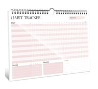 Habit Tracker Calendar, 24 Undated Monthly A4 Habit Tracker Pad, Wire-Bound Daily, Weekly, Monthly Habit Sections with Colorful Design for Productivity & Organisation, 160gsm Thick Paper (Pink)