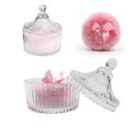 2 Pcs Large Body Powder Puff and Container Powder Container with Puff Powder Puff Crystal Container Soft Washable Reusable Velour Face Body Glitter Powder Puff Wet Dry Makeup (Clear Simple)