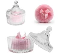 Habitable tree 2 Pcs Large Body Powder Puff and Container Valentine's Day gift Powder Container with Puff Crystal Case Soft Washable Reusable Velour Face Body Glitter Wet Dry Makeup (Pink)