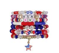 Habitable tree Red White and Blue Bracelets Halloween Bracelets Stackable Heishi Beaded Stretch Bracelets, Medium, Clay, no gemstone