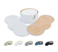 HABITAS Spun Bamboo Coasters for Drinks - Coaster Set with Bamboo Wood Coasters and Coaster Holder. Modern Coasters for Coffee Table (White)
