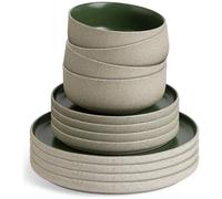 Habitat 12 Piece Raw Edge Speckle Stoneware Dinner Set-Green