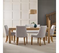 Habitat Alston Ext Oak Dining Table, 1 Bench & 4 Grey Chairs