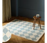Habitat Blue Diamond Tufted Cream Wool Rug - 120x170cm