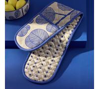 Habitat Blue Leaf Double Oven Gloves - Cream & Blue