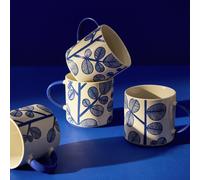 Habitat Blue Leaf Set of 4 Stoneware Mugs - Blue