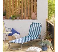 Habitat Bright Stripe Folding Metal Sun Lounger - Blue