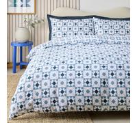 Habitat Brushed Cotton Tile Print Blue Bedding Set-Superking