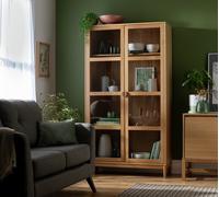 Habitat Cornelia 2 Door Glass Tall Display Cabinet - Natural
