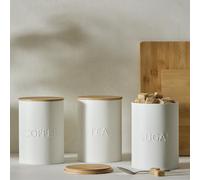 Habitat Embossed Text Pack of 3 Canisters - White