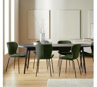 Habitat Etta Extending Black Dining Table & 6 Green Chairs