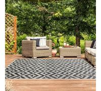 Habitat Grey Graphite Charcoal Geometric Modern Weather Resistant Durable Washable Indoor Outdoor Living Rug