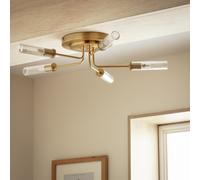 Habitat Hammered Glass 5Light Semi Flush Ceiling Light-Brass