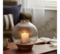Habitat Hammered Wooden Base Hurricane Candle Holder
