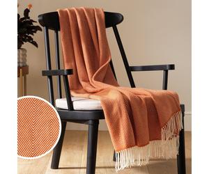 Habitat Herringbone Throw - Burnt Orange - 125x150cm