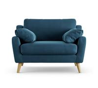 Habitat Ivor Velvet Cuddle Chair - Ink Blue - Ash Leg