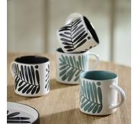 Habitat Leaf Set of 4 Stoneware Mugs - Green & Black