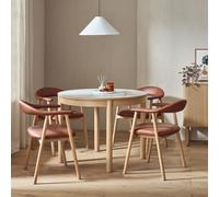 Habitat Lex Oak Dining Table & 4 Tan Chairs