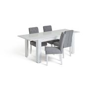 Habitat Miami Extending White Dining Table & 4 Grey Chairs