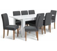 Habitat Miami Extending White Dining Table & 8 Grey Chairs