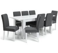 Habitat Miami Extending White Dining Table & 8 Grey Chairs