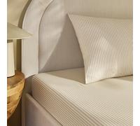 Habitat Oxford Stripe Print Neutral Fitted Sheet - Single