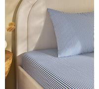 Habitat Oxford Stripe Printed Blue Fitted Sheet - Double
