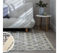 Habitat Printed Cream & Blue Cotton Rug -160x230cm