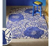 Habitat Scandi Floral Blue Wool Cut Pile Rug - 160x230cm