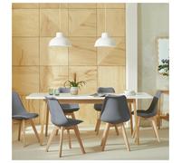 Habitat Sylas Extending White Dining Table & 6 Grey Chairs