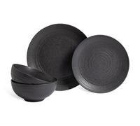 Habitat Textured Ripple 12 Piece Stoneware Dinner Set- Black