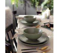 Habitat Textured Ripple 12 Piece Stoneware Dinner Set - Sage