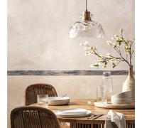 Habitat Vanern Dimple Glass & Wood Pendant Light - Clear