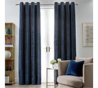 Habitat Velvet Geo Jacquard Lined Eyelet Curtains - Navy