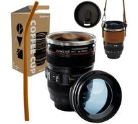 Habitree Camera Lens Coffee Mug (2 Lids + 1 Cup Holder + Reusable Silicone Straw) - 12oz - Perfect Gifts for Photographers, Travelers, and Coffee Enthusiasts - Personalized and Portable Coffee Thermos, CM-001