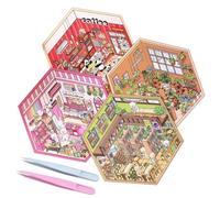 HABNI 4 Set of Scene Stickers, 3D Stickers Adorable 3D Stickers Stress Relief with Tweezers, 3D Sticker Kit for Miniature Home for Adults, Children