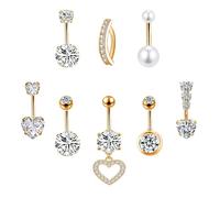Habselikob Belly Button Piercing 14G Surgical Steel Piercing Belly Button for Women CZ Heart Butterfly Clicker Belly Button Piercing Ring Blue Gold Silver Pink, 0, Stainless Steel, No