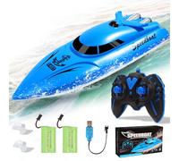 Habuddy RC Boat, 2.4 GHz High Speed Mini Boats, Remote Control Boats for Pools & Lakes, Radio Controlled Watercraft for Kids, 30+ Mins, 2 Batteries, Blue