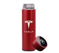 HABURN Car Smart Vacuum Flasks, Stainless Steel Insulated Bottles, Smart LCD Touch Screen, LED Digital Display Temperature, Keep Hot Or Cold, For Tesla Model 3 X Y S,Red
