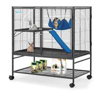 HABUTWAY 40''H Large Metal Rolling Ferrets Cage, 2-Tiers Small Animal Cages, Cage for Rats/Chinchillas, 0.5'' Bar Spacing for Ferret,Small Animal Cage w/Removable Ramp & Platform