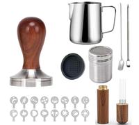 Habwah 23 PCS Coffee Tamper Set, Coffee Accessories Barista Set, with Espresso Tamper 51mm, Espresso Coffee Stirrer, Milk Jug, Tamper Mat, Latte Art Pen and 16 Decorative Stencils