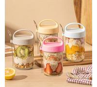 Habwah 4 Pack Overnight Oats jars with Lids and Spoons, Reusable Glass Overnight Oats Container with Measurement Marks, Breakfast Pots (430 ml)