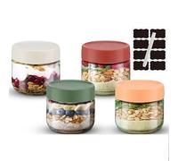 Habwah 4 Pack Overnight Oats jars with Lids, Reusable Glass Overnight Oats Container with Measurement Marks, Breakfast Pots (300 ml)