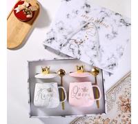 Habwah Mr and Mrs Mugs Gifts for Couple, Gifts for Couple Engagement Bride and Groom 14Oz Ceramic Mugs (Upgraded King & Queen)