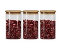 Habwah Square Glass Storage Jars with Lids 700ML Set of 3 - High Borosilicate Glass Airtight Kitchen Food Canisters Cylinder Clear Preserving Seal Containers with Lid