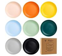 Habwah Unbreakable Dinner Plates Set, 9 Inch Reusable Deep Plastic Dinner Plates for Kitchen, Lightweight Camping Plate with 8 Colors, Microwave & Dishwasher Safe