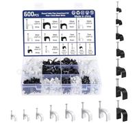 Habwea 600pcs Cable Clips,7 Size Electrical Cable Wall Clips 4 mm, 5 mm, 6 mm, 7 mm, 8 mm, 10 mm, 12 mm Wire Clips for Cable Tidy Clips Nail Clips Cable Holder White Black